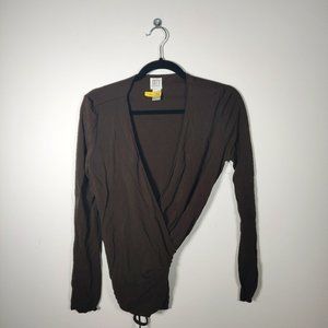 0005 DKNY long sleeve brown wrap shirt